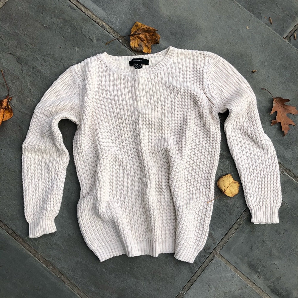 Cream crew neck Forever 21 basic knit sweater